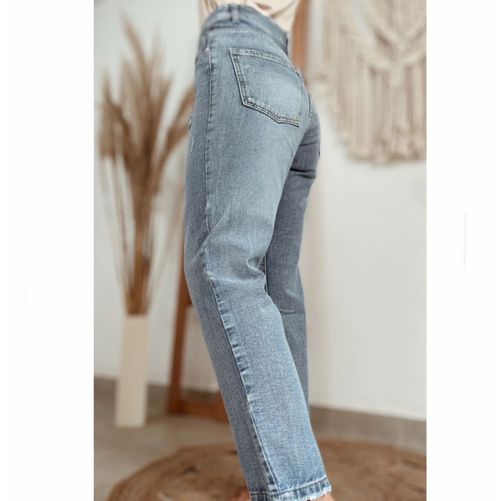 Beau Blue Slightly Distressed Ankle-Length Straight Jeans - Picture 2 of 6